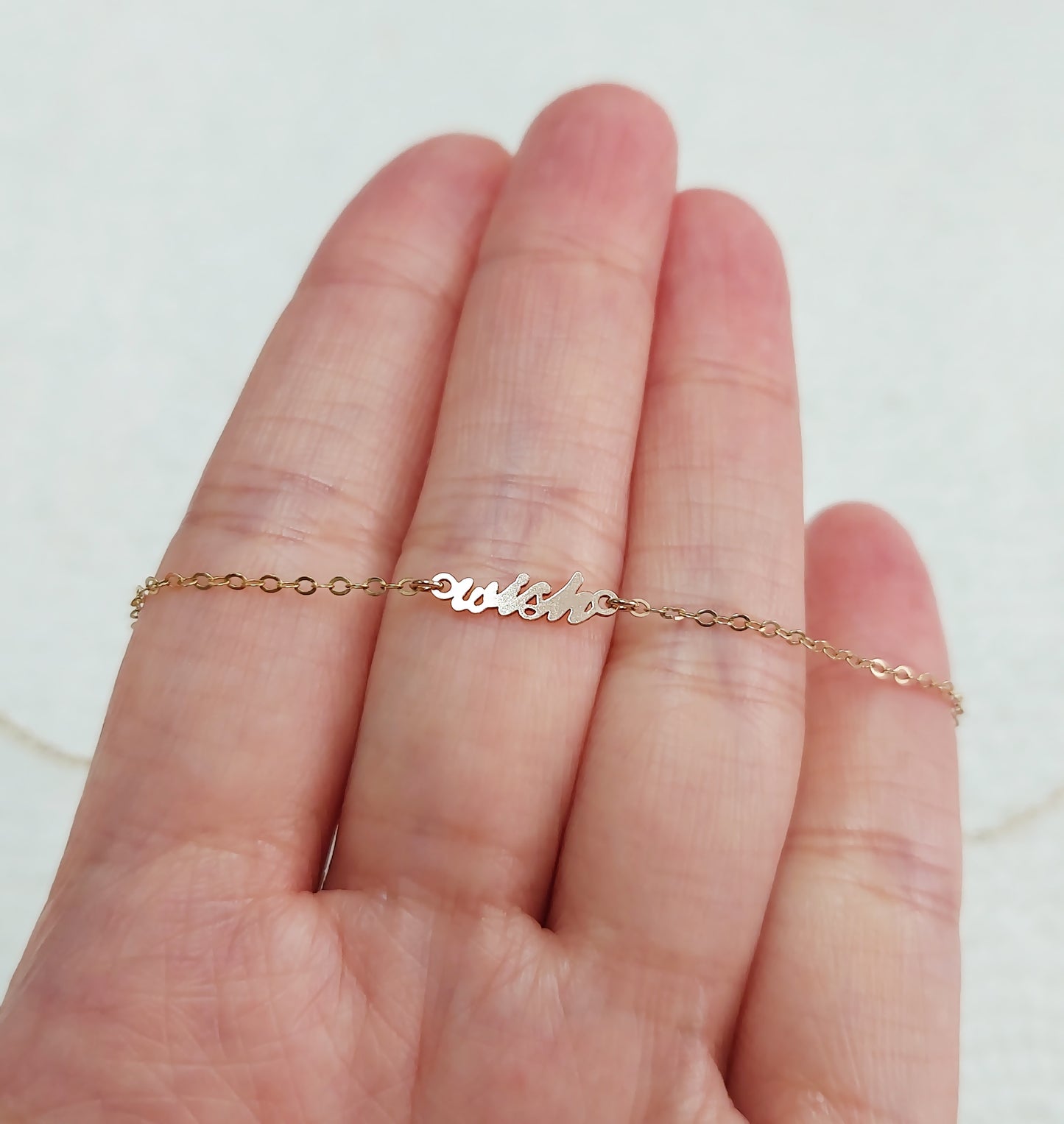 WS1304 Gold Filled (14KGF) 13 x 4mm Mini Size Word "wish" Connector 24ga
