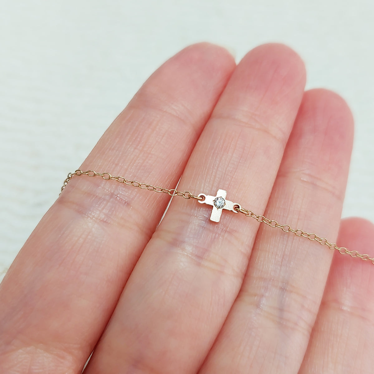 Tiny Cross Connector With CZ 7.2x5.3mm •Dainty Charm •Minimalist •Gold Filled (14KGF) Jewelry Findings Wholesale • CR75CZ Birth Stone
