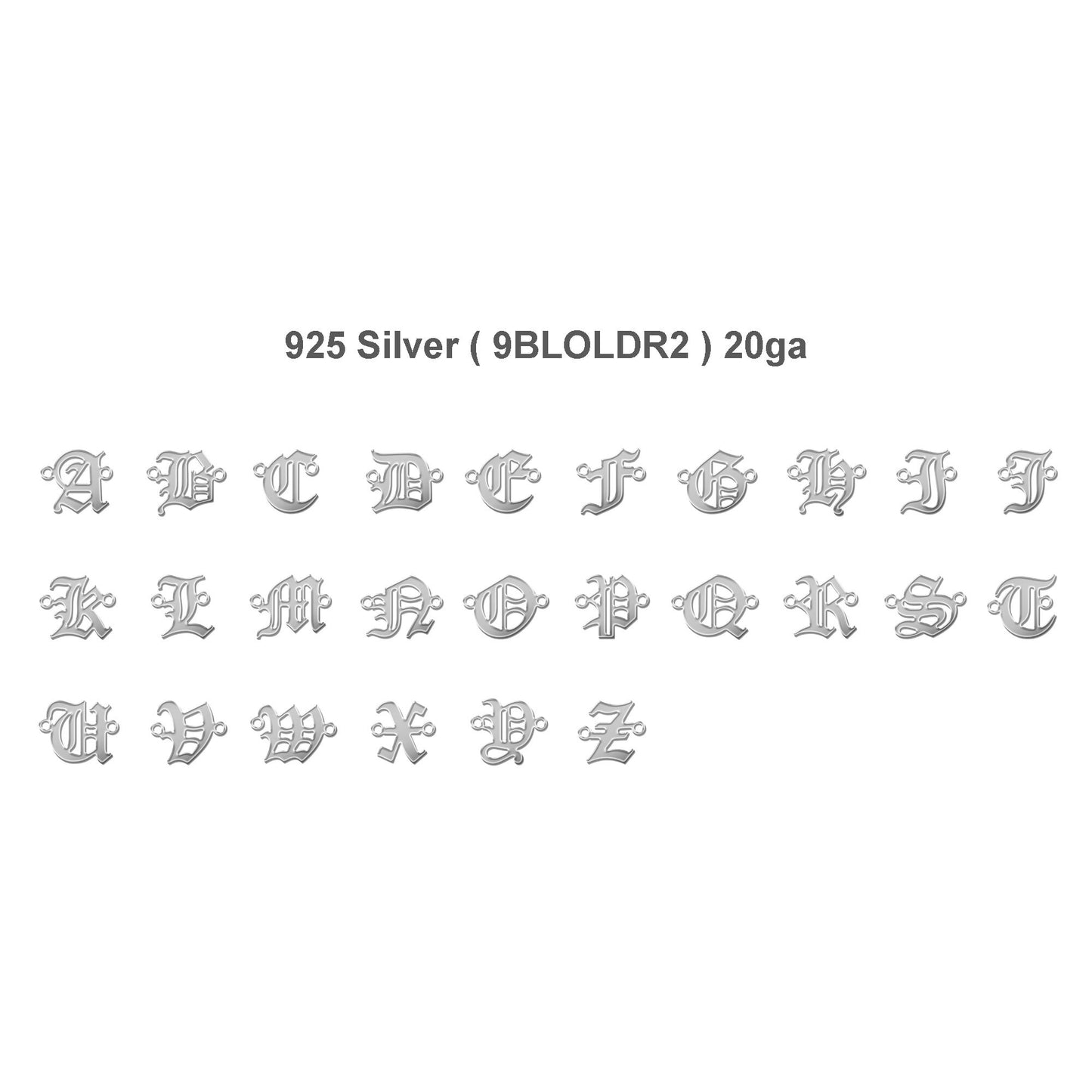 GFBLOLDR2 7mm Old England Block Letter (A-Z) Connector Charm with 2 rings