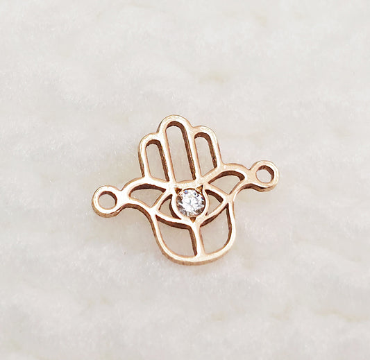 HS1077CZ Gold Filled(14KGF) 11 x 8.9mm Hamsa Hand Connector With CZ