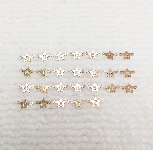 ST76LETR2  Gold Filled (14KGF) 6 X 9mm Star Shape Letter Charm with 2 rings 24ga