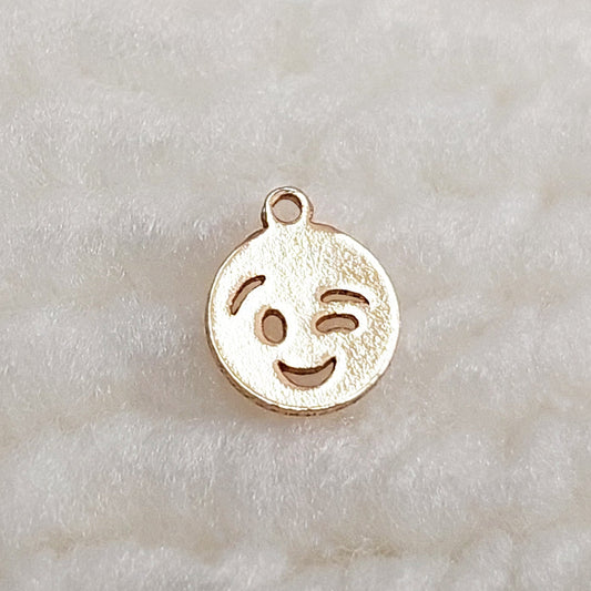 EMO6M4 Gold Filled (14KGF) 6MM Emoji Winking Face Charm 20ga