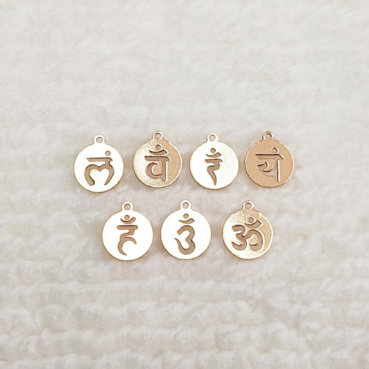 GF89CK1 - GF89CK7 Gold Filled (14KGF)  8 x 9.4mm Chakra Charm 24ga 7 Chakras Pendants