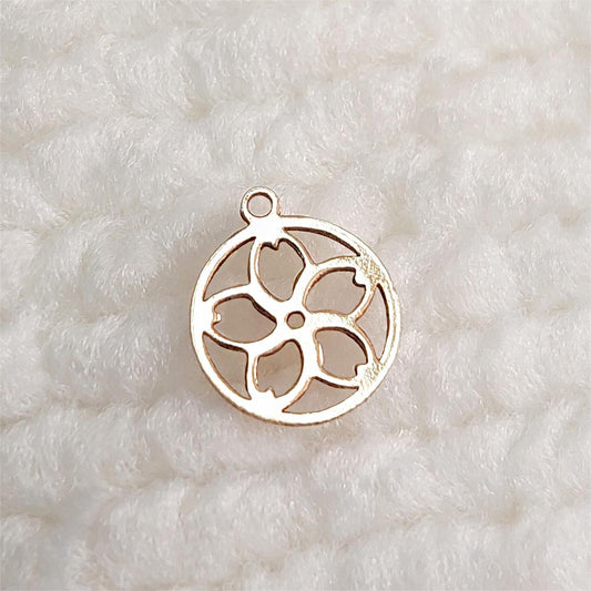 SAKU08 Gold Filled (14KGF) Mini Round Sakura Charm 8mm 24ga