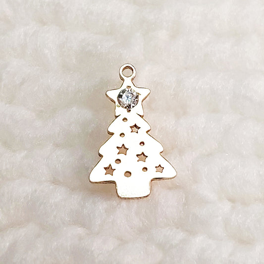XMT710CZ Gold Filled (14KGF) 7.5 x 11.7mm Christmas Tree Charm with CZ
