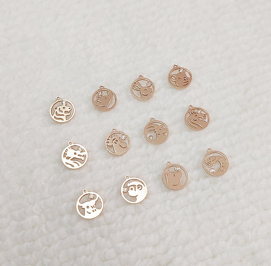 GFZD09CZ Gold Filled (14KGF) 9 x 10.3mm Chinese Zodiac Charm with CZ 20ga