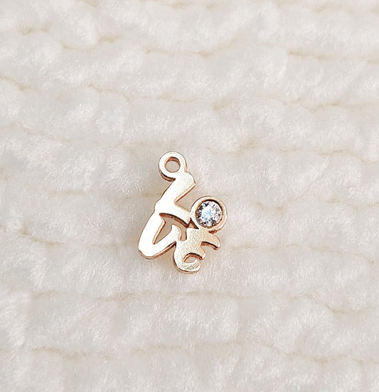 LO67CZ Gold Filled(14KGF) 6 x 7.4mm Tiny LOVE Charm with CZ 20ga