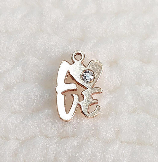 LO710CZ Gold Filled(14KGF) 7 x 9.5mm LOVE Charm with CZ 20ga For Necklace Bracelet Making Jewelry DIY accessories