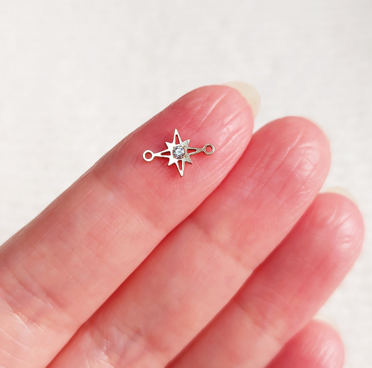 Mini North Star Connector With CZ 7 x 10.2mm •Dainty Charm •Minimalist •Gold Filled (14KGF) Jewelry Findings Wholesale • ST710CZ Birth Stone