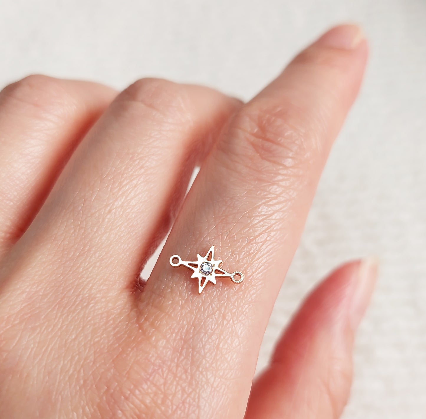 Mini North Star Connector With CZ 7 x 10.2mm •Dainty Charm •Minimalist •Gold Filled (14KGF) Jewelry Findings Wholesale • ST710CZ Birth Stone