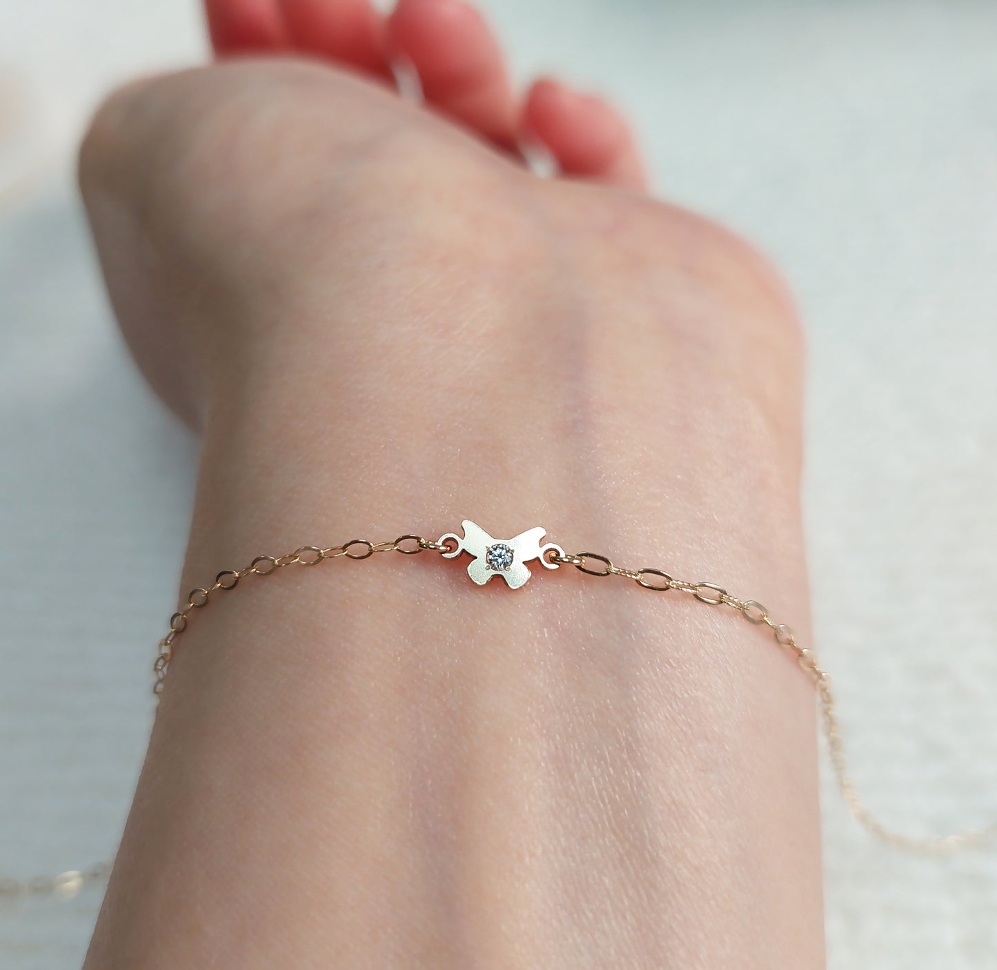 Tiny Butterfly Connector With CZ 8.7x4.4mm •Dainty Charm •Minimalist • Gold Filled (14KGF) Jewelry Findings Wholesale • BU8744CZ Birth Stone