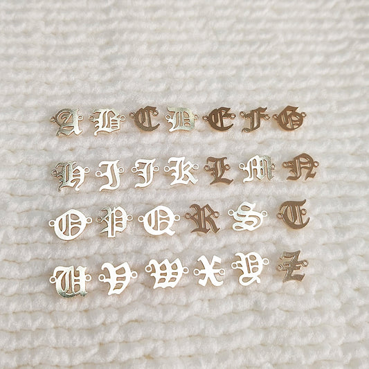 Old England Block Letter (A-Z) Connector Charm with 2 rings 7mm • Gold Filled (14KGF) Jewelry Findings Wholesale • ALPHABET • GFBLOLDR2