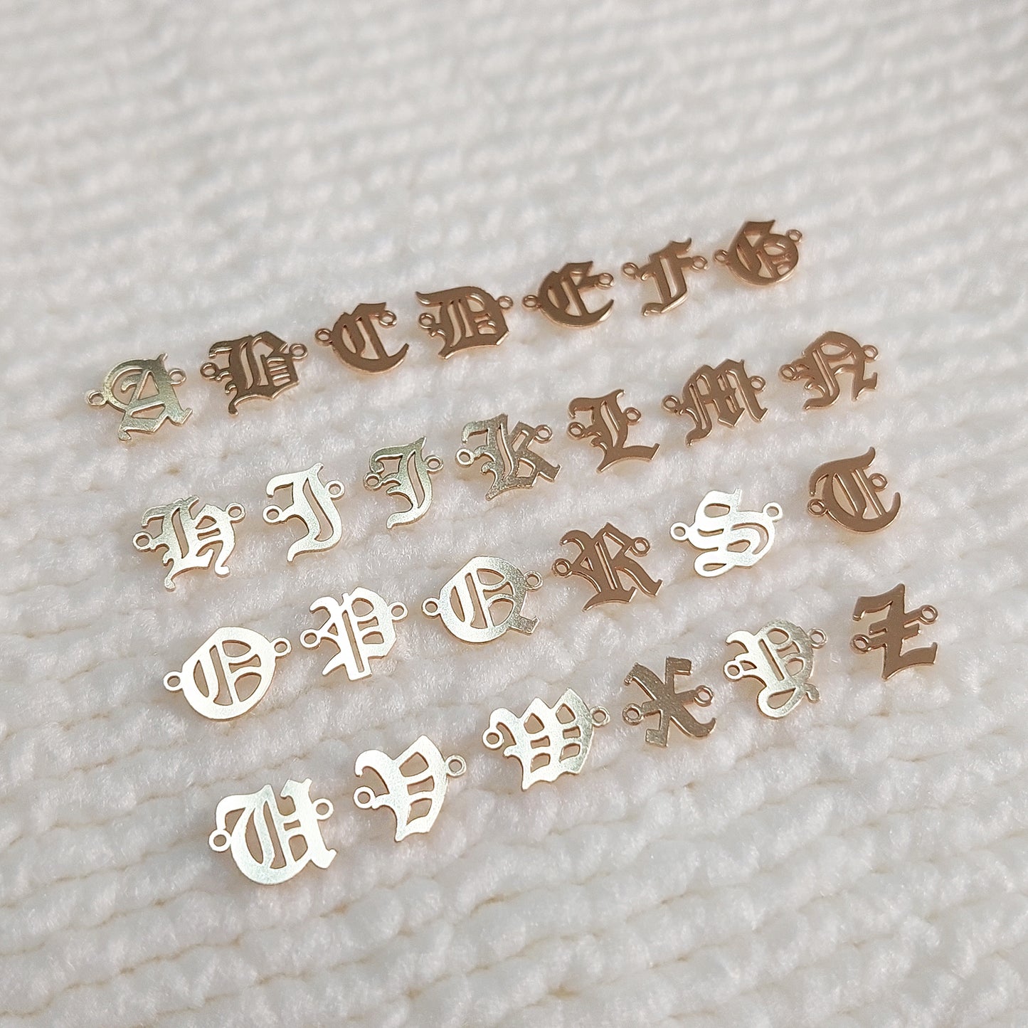 Old England Block Letter (A-Z) Connector Charm with 2 rings 7mm • Gold Filled (14KGF) Jewelry Findings Wholesale • ALPHABET • GFBLOLDR2