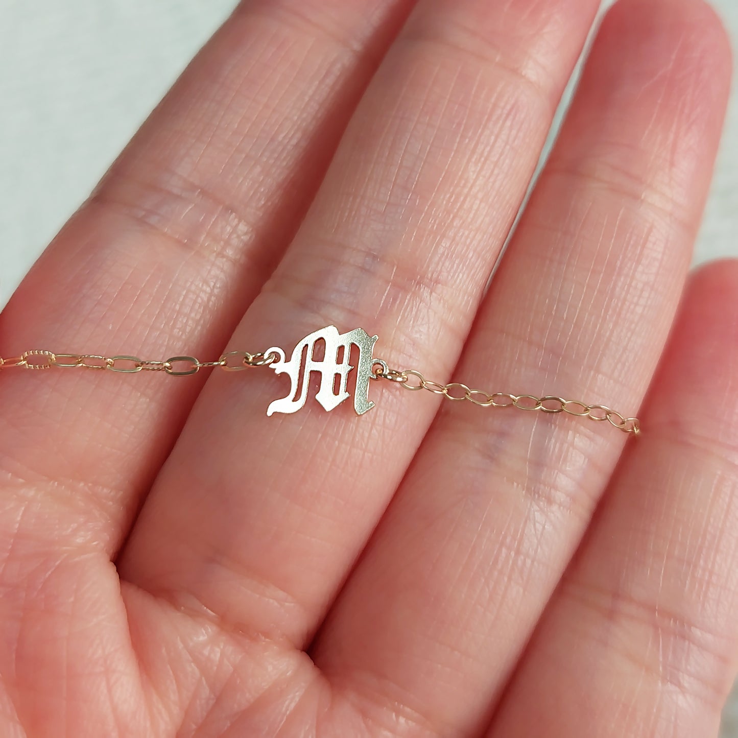 Old England Block Letter (A-Z) Connector Charm with 2 rings 7mm • Gold Filled (14KGF) Jewelry Findings Wholesale • ALPHABET • GFBLOLDR2