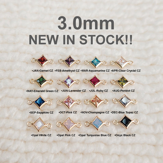 GF3DIAR2CZ / 93DIAR2CZ 3mm Diamond-Shaped Bezel Connector With 2mm Closed Rings Birth Stone Bezel