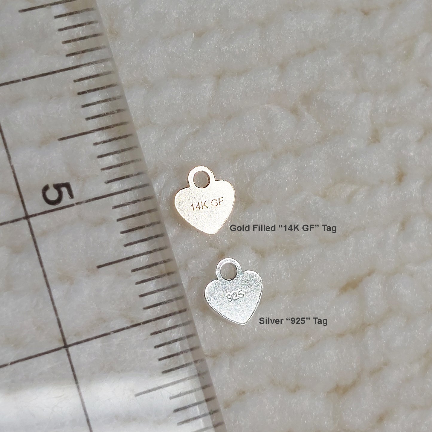 HA05S - Gold Filled 14KGF tag /  9HA05S - Silver 925 tag 5.5x5mm Mini Heart Tag With 1mm Hole