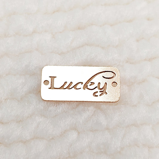 GF126H2LK Gold Filled(14KGF)12.6 x 6mm Hollow Carved''Lucky'' Tag With 2Holes