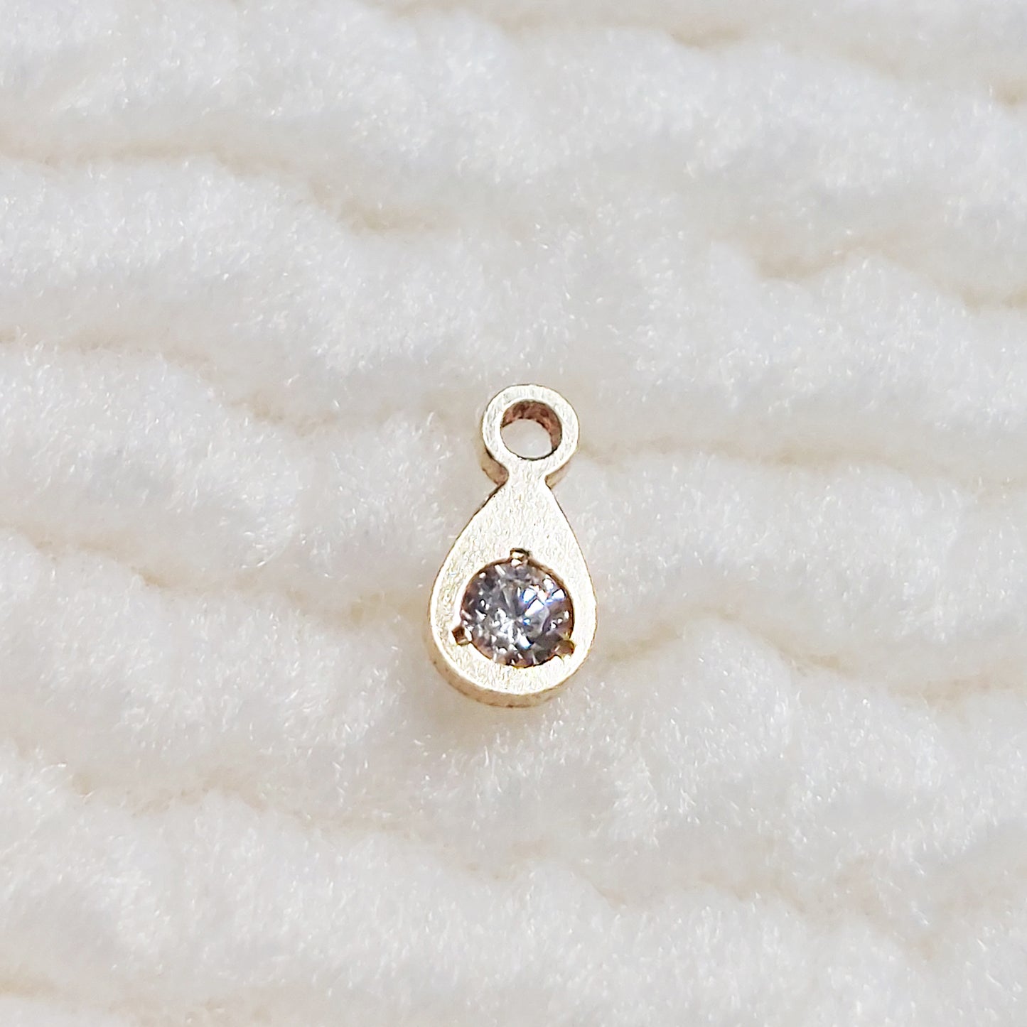 TD35CZ / 9TD35CZ Super Tiny Tear Drop Charm With CZ 2.7 x 5.3mm Gold Filled (14KGF)