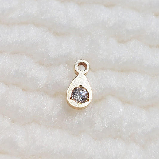 TD35CZ / 9TD35CZ Super Tiny Tear Drop Charm With CZ 2.7 x 5.3mm Gold Filled (14KGF)