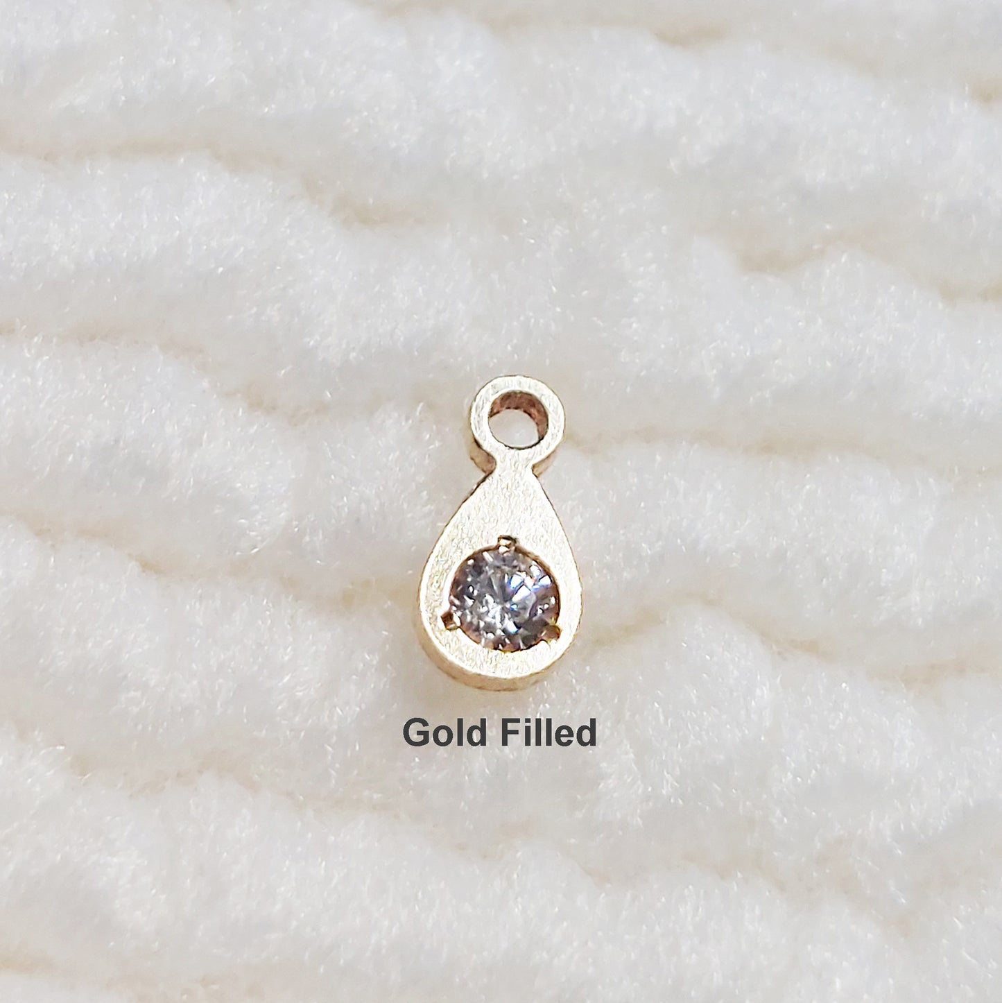 TD35CZ / 9TD35CZ Super Tiny Tear Drop Charm With CZ 2.7 x 5.3mm Gold Filled (14KGF)