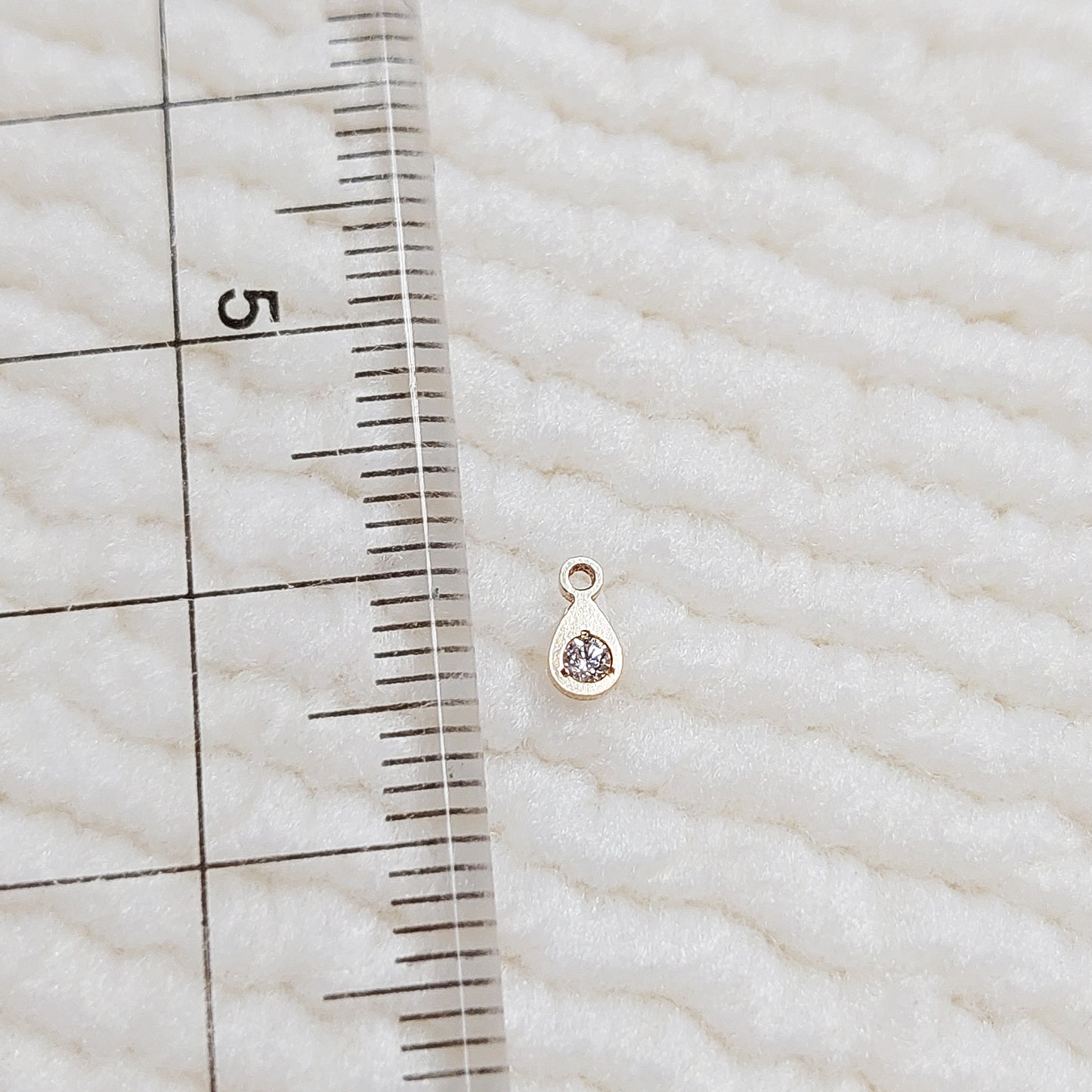 TD35CZ / 9TD35CZ Super Tiny Tear Drop Charm With CZ 2.7 x 5.3mm Gold Filled (14KGF)