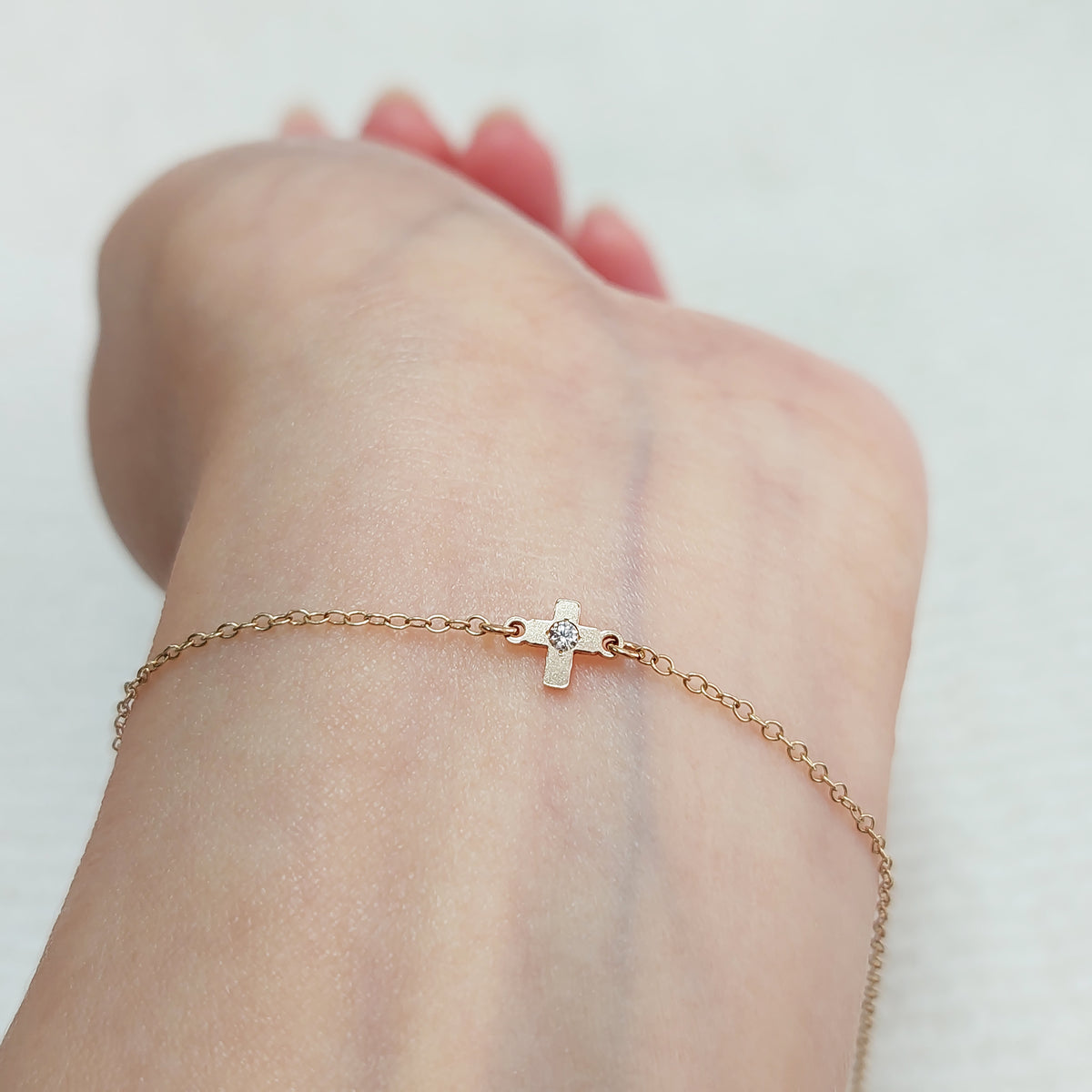 Tiny Cross Connector With CZ 7.2x5.3mm •Dainty Charm •Minimalist •Gold Filled (14KGF) Jewelry Findings Wholesale • CR75CZ Birth Stone