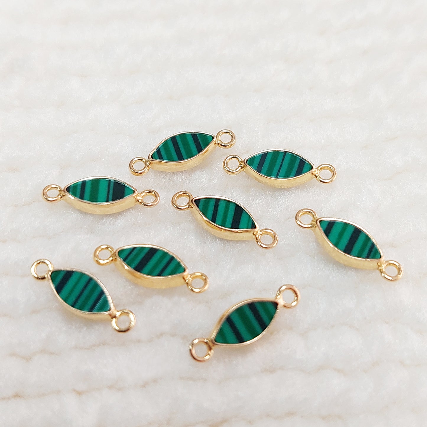 GF3MQR2MH / 93MQR2MH 3 x 6mm Synthetic Malachite Marquise Bezel Connector With 2mm Closed Rings