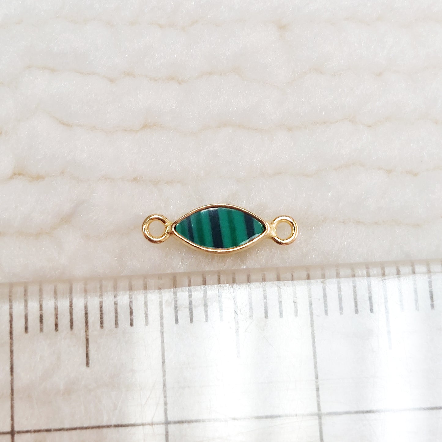 GF3MQR2MH / 93MQR2MH 3 x 6mm Synthetic Malachite Marquise Bezel Connector With 2mm Closed Rings