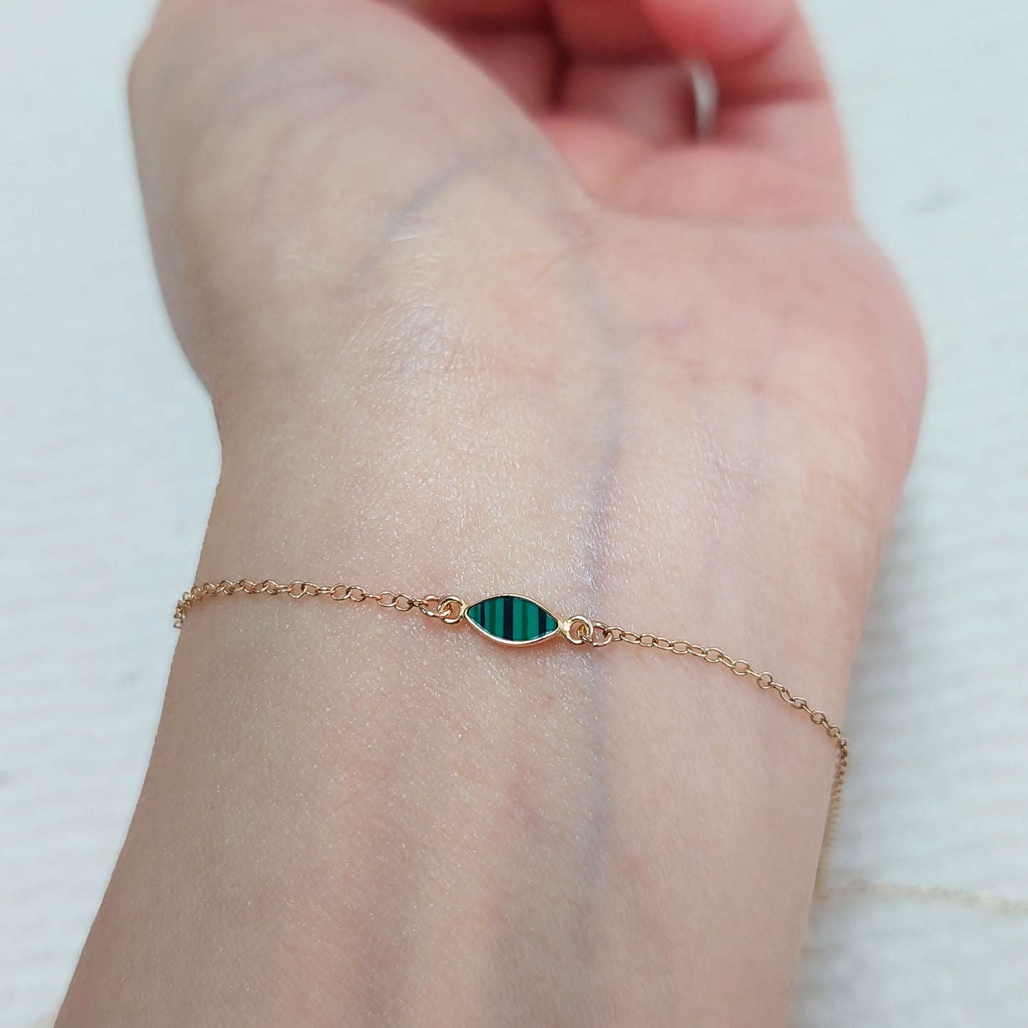 GF3MQR2MH / 93MQR2MH 3 x 6mm Synthetic Malachite Marquise Bezel Connector With 2mm Closed Rings