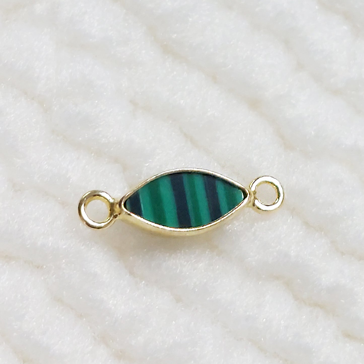 GF3MQR2MH / 93MQR2MH 3 x 6mm Synthetic Malachite Marquise Bezel Connector With 2mm Closed Rings