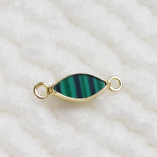 GF3MQR2MH / 93MQR2MH 3 x 6mm Synthetic Malachite Marquise Bezel Connector With 2mm Closed Rings