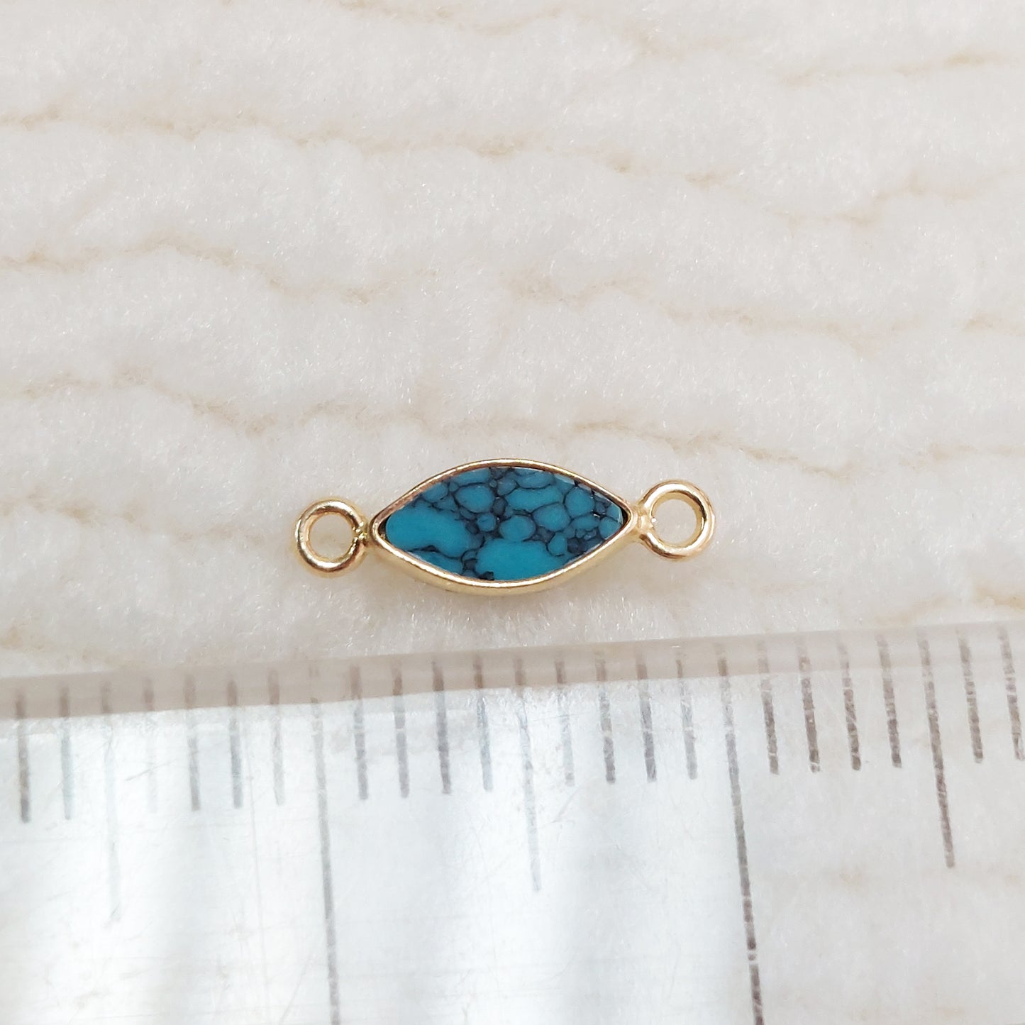 GF3MQR2BT / 93MQR2BT 3 x 6mm Synthetic Blue Turquoise Marquise Bezel Connector With 2mm Closed Rings