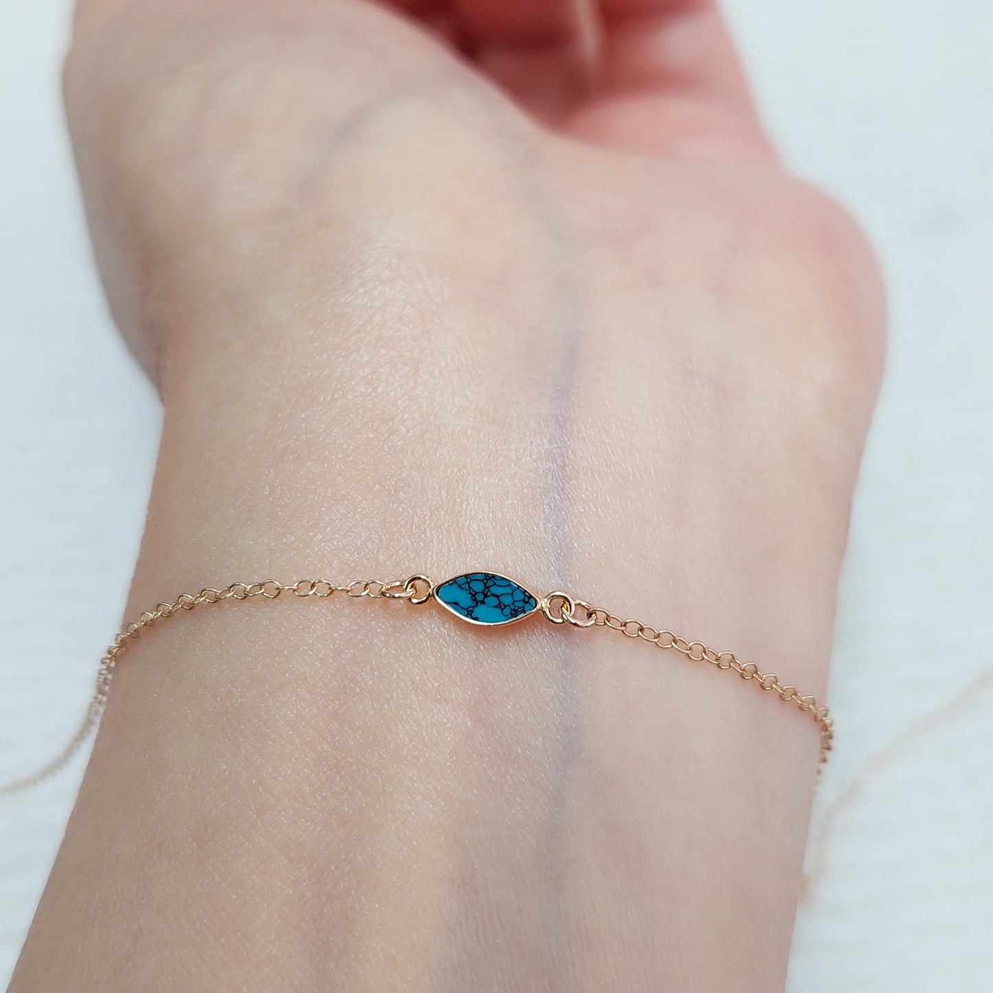 GF3MQR2BT / 93MQR2BT 3 x 6mm Synthetic Blue Turquoise Marquise Bezel Connector With 2mm Closed Rings