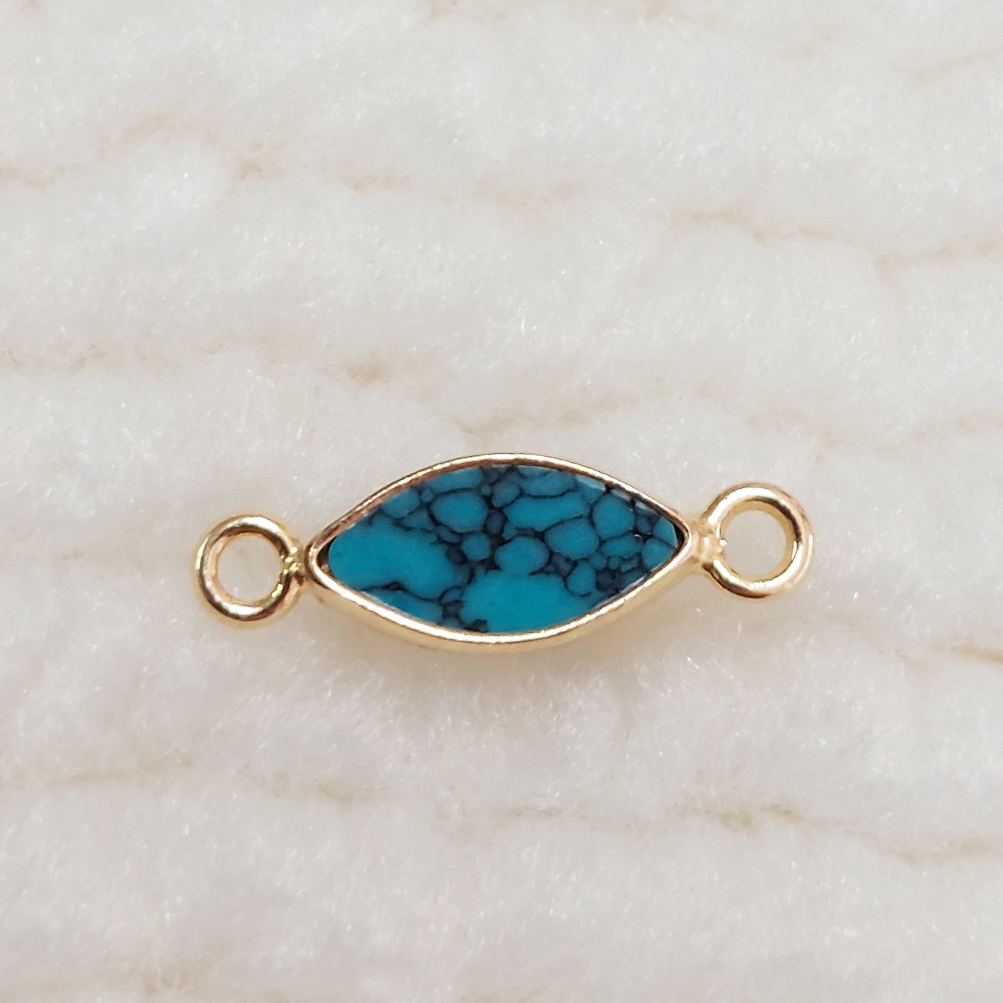 GF3MQR2BT / 93MQR2BT 3 x 6mm Synthetic Blue Turquoise Marquise Bezel Connector With 2mm Closed Rings