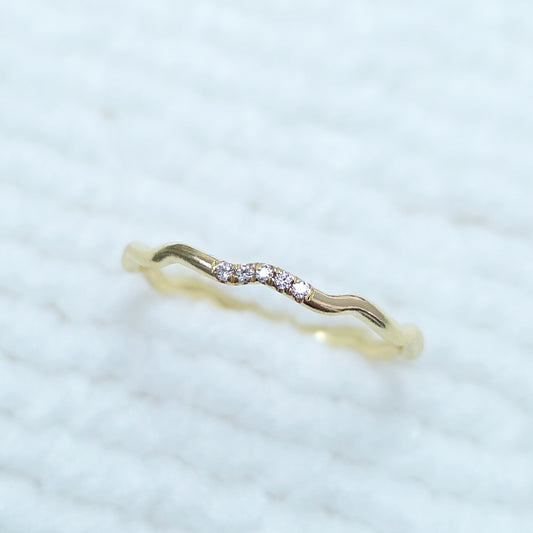 5 CZs 1.27mm Wire Ripple Stacking Ring, Squiggle Ring, Wave Ring 16ga Size 5-9 • GFR1265WCZ-GFR1269WCZ