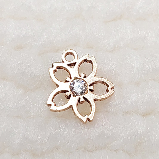 Sakura Charm with CZ 20ga 7.2 x 7.8mm • Flower Cherry Blossom • Gold Filled(14KGF) Jewelry Findings Wholesale • SK77CZ / 9SK77CZ