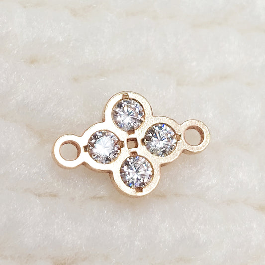 Four Leaf Clover Connector With 4 CZs 20ga 8.4x5.6mm •Minimalist Charm •Gold Filled (14KGF) Jewelry Findings Wholesale •FL57CZ4R2/9FL57CZ4R2