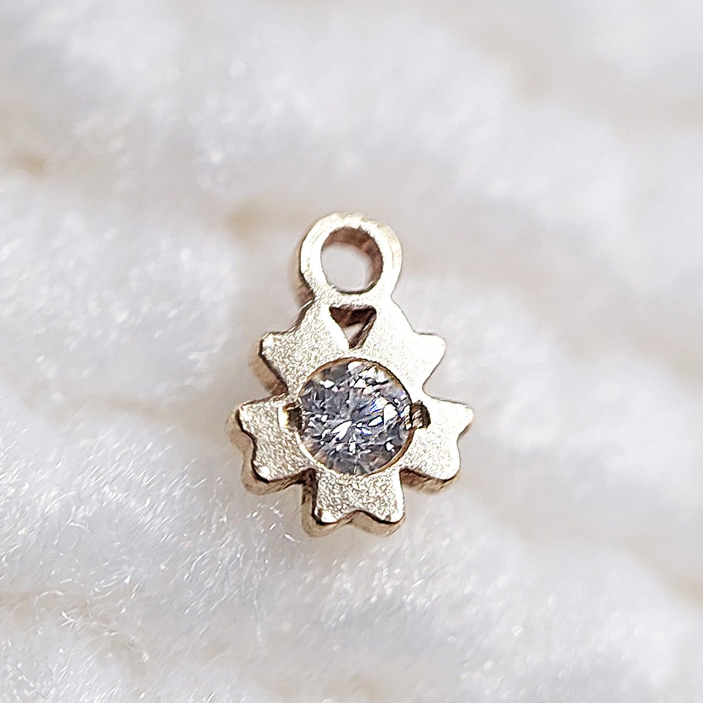 Starflower Charm with CZ 20ga 3.8 x 5.1mm • Dainty Minimalist Flower Charm • Gold Filled(14KGF) Jewelry Findings Wholesale •PN45CZ / 9PN45CZ