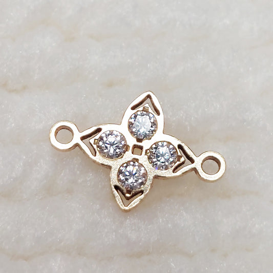 Four Leaf Clover Connector With 4 CZs 20ga 10.5x7.4mm •Minimalist Charm •Gold Filled (14KGF) Jewelry Findings Wholesale •FL9CZR2/9FL9CZR2