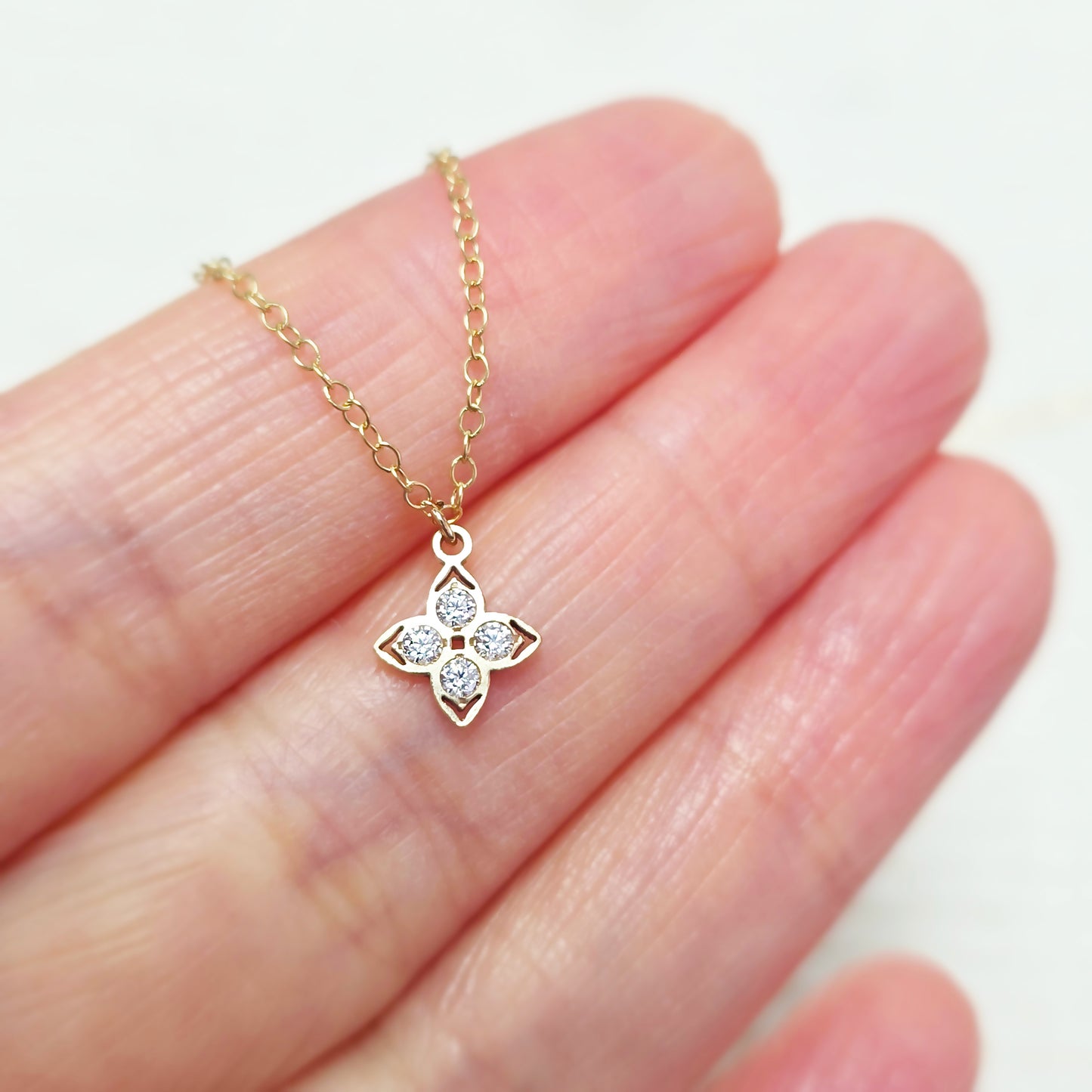 Four Leaf Clover Charm With 4 CZs 20ga 7.4x9mm • Minimalist Charm • Gold Filled (14KGF) Jewelry Findings Wholesale • FL9CZR1/9FL9CZR1