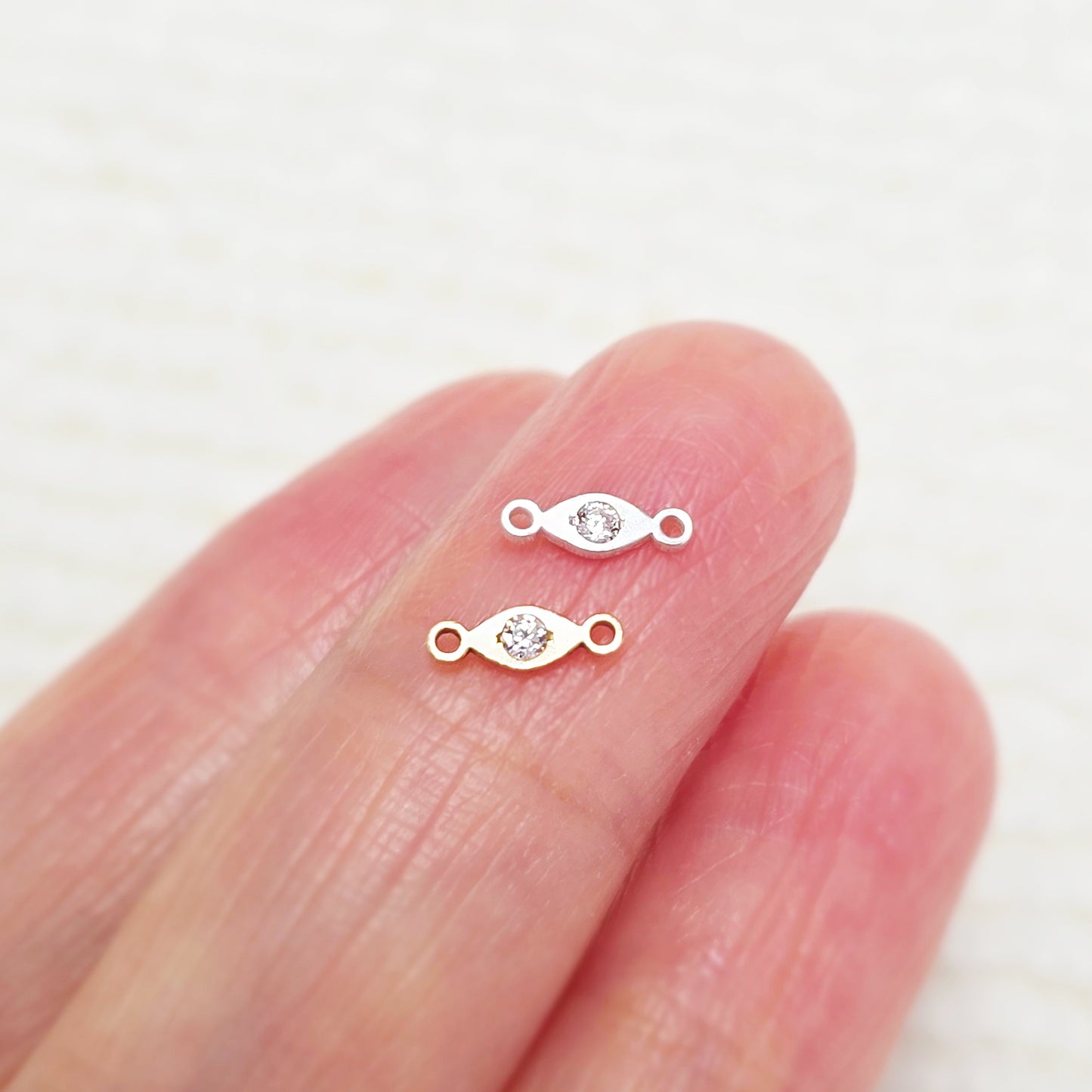 Mini Eye Shape Connector With CZ 20ga 7.6 x 2.6mm • Minimalist Charm •Gold Filled (14KGF) Jewelry Findings Wholesale •EY7626CZ /9EY7626CZ