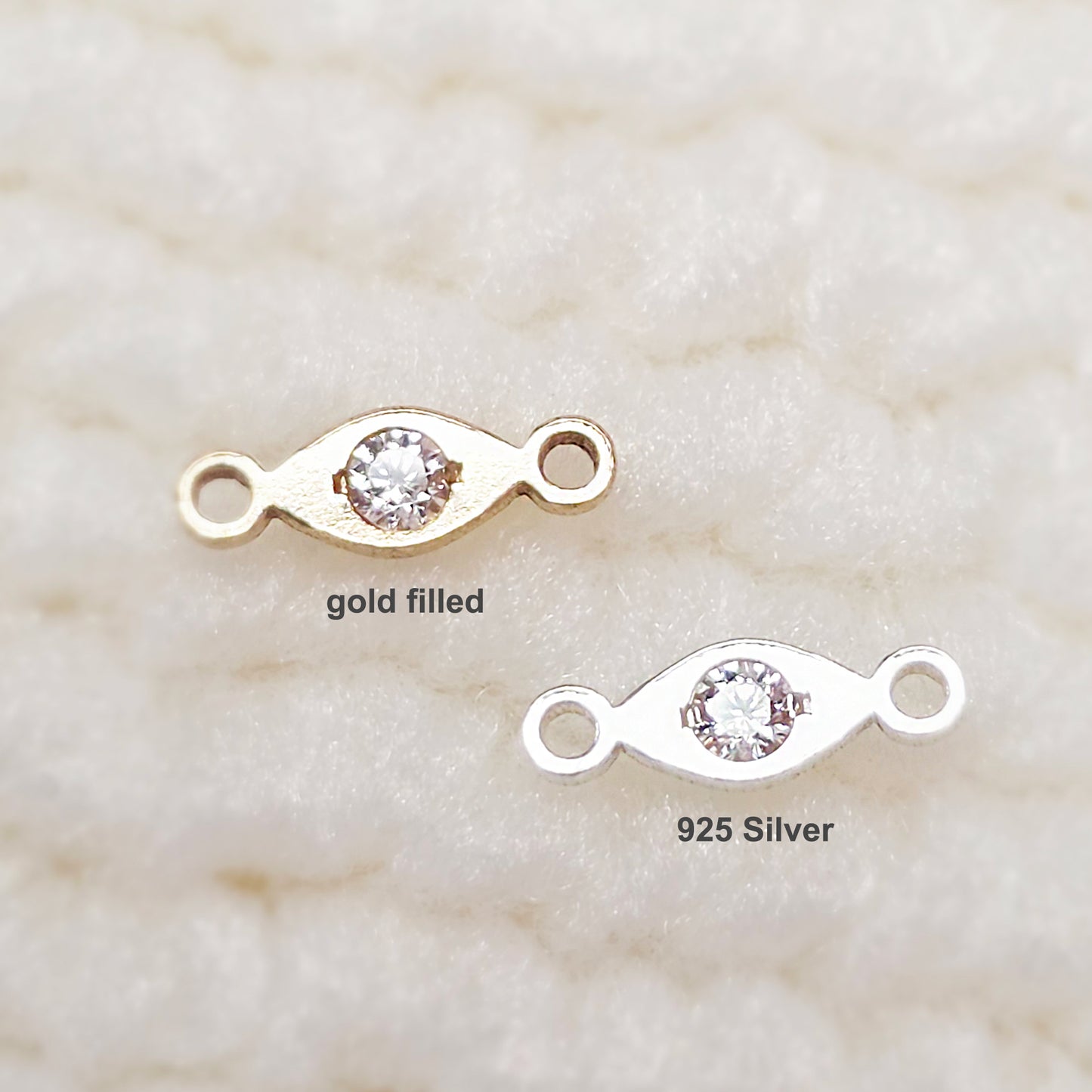 Mini Eye Shape Connector With CZ 20ga 7.6 x 2.6mm • Minimalist Charm •Gold Filled (14KGF) Jewelry Findings Wholesale •EY7626CZ /9EY7626CZ