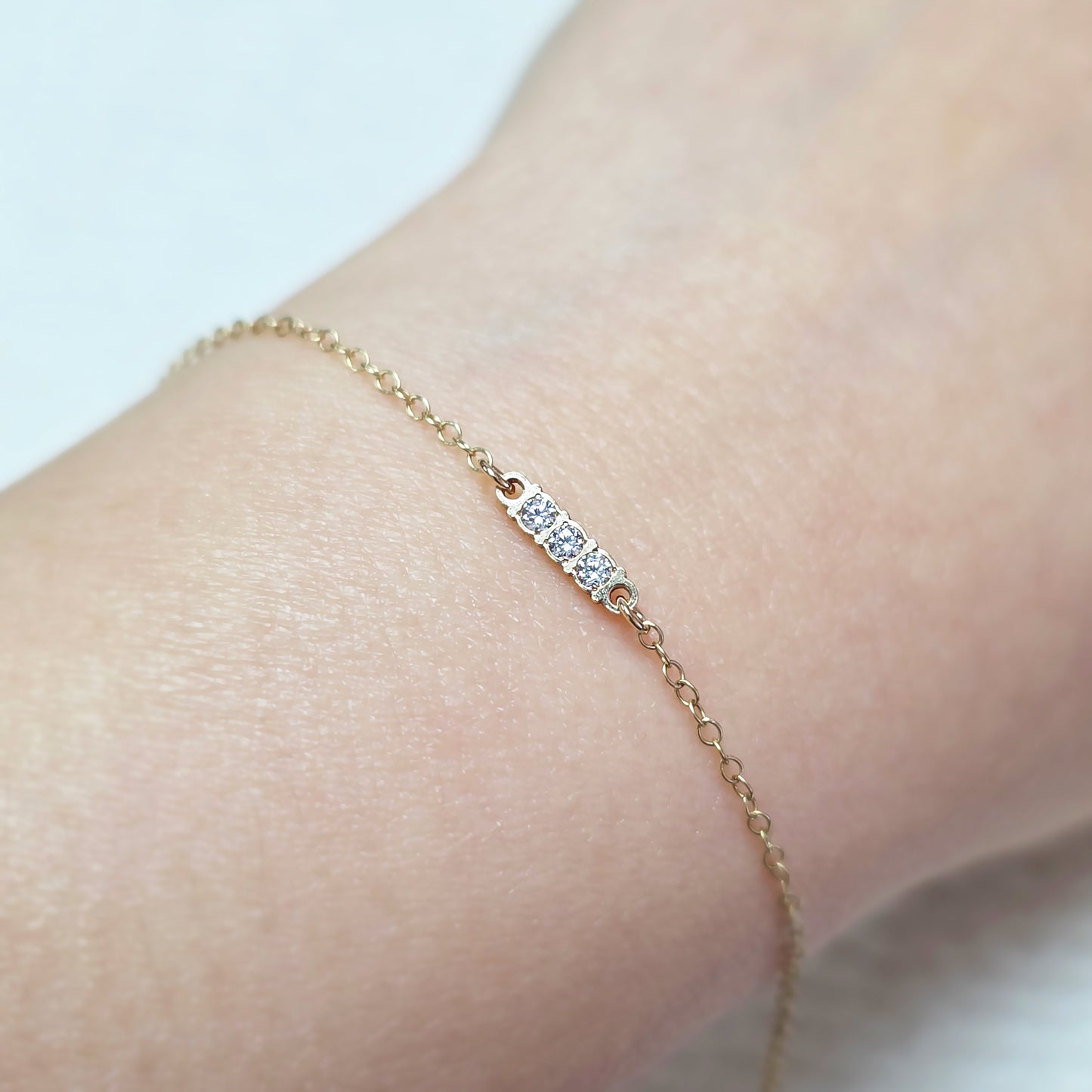 Bar Connector With 3 CZs 20ga 2.3 x 9.7mm • Minimalist Charm •Gold Filled (14KGF) Jewelry Findings Wholesale • BAR97CZ3 Birth Stone Bar