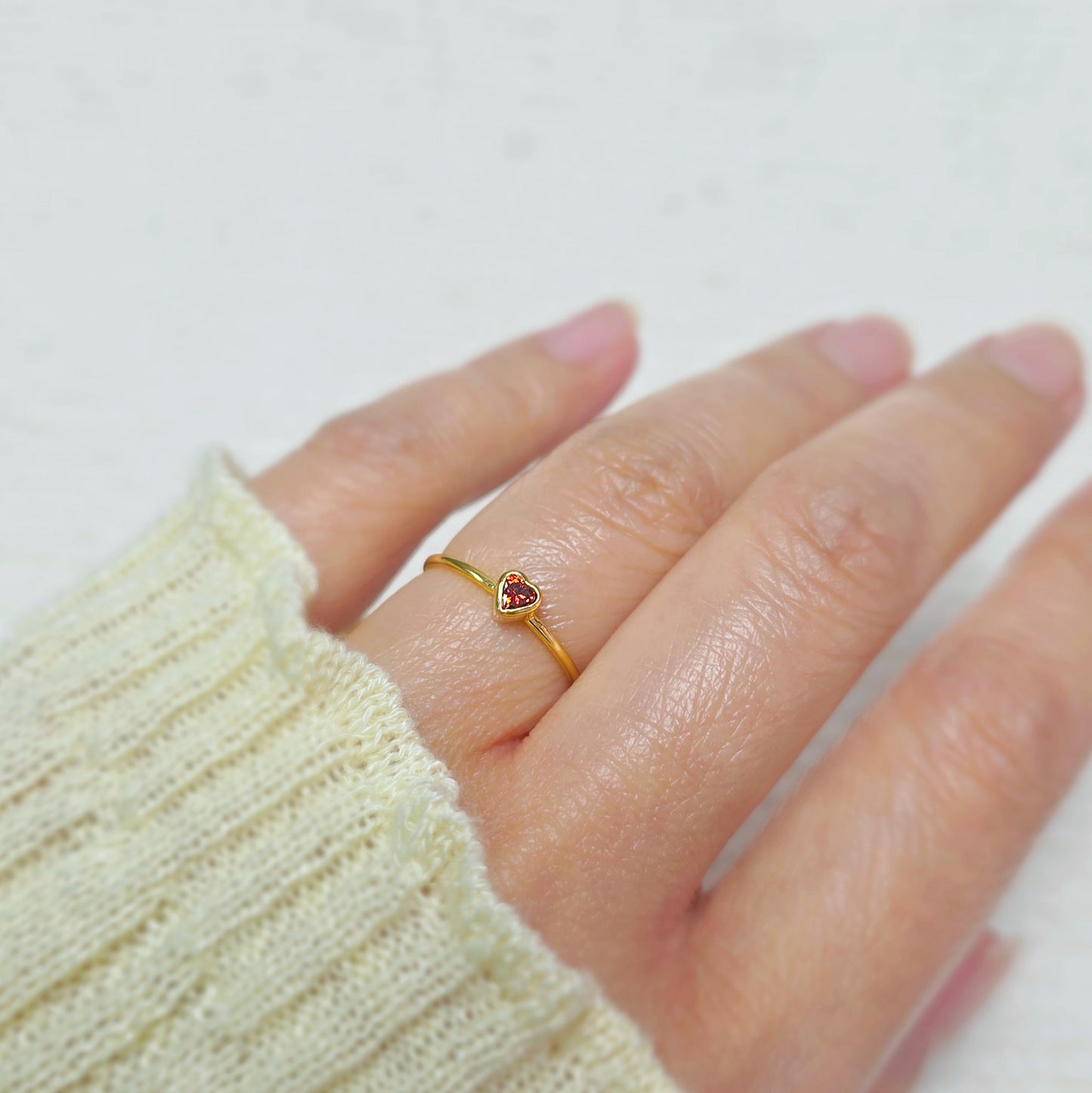 3mm Heart Bezel Set Stacking Ring with Garnet CZ • BIRTH STONE RING • Gold Filled (14KGF) Jewelry Findings Wholesale •GFR1403HRTCZ(M1)-GFR1103HRTCZ(M1)