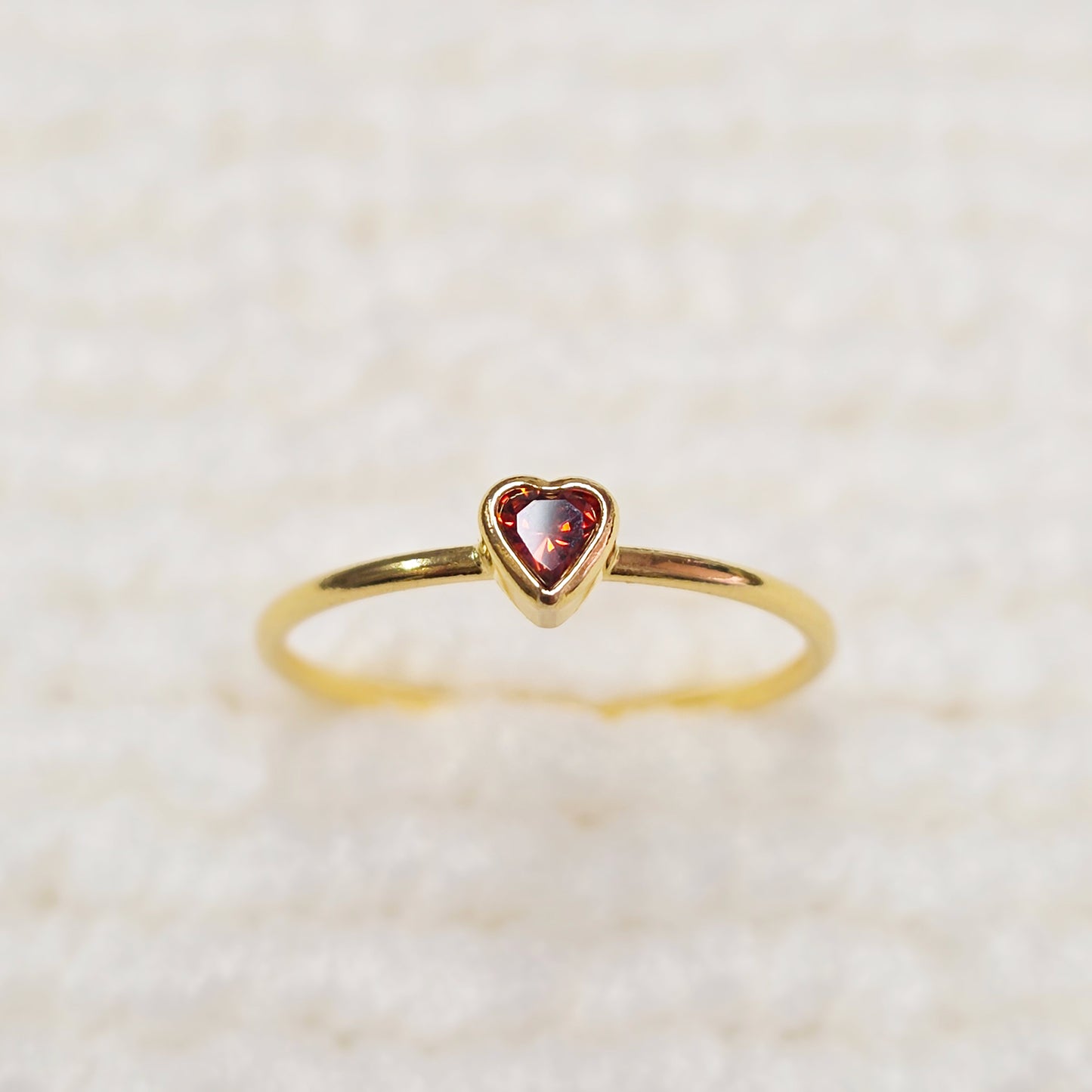 3mm Heart Bezel Set Stacking Ring with Garnet CZ • BIRTH STONE RING • Gold Filled (14KGF) Jewelry Findings Wholesale •GFR1403HRTCZ(M1)-GFR1103HRTCZ(M1)
