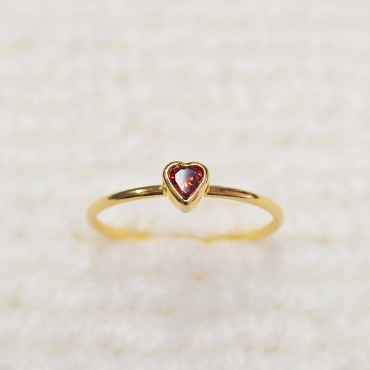 3mm Heart Bezel Set Stacking Ring with Garnet CZ • Gold Filled (14KGF) Jewelry Findings Wholesale •GFR1403HRTCZ(M1)-GFR1103HRTCZ(M1)