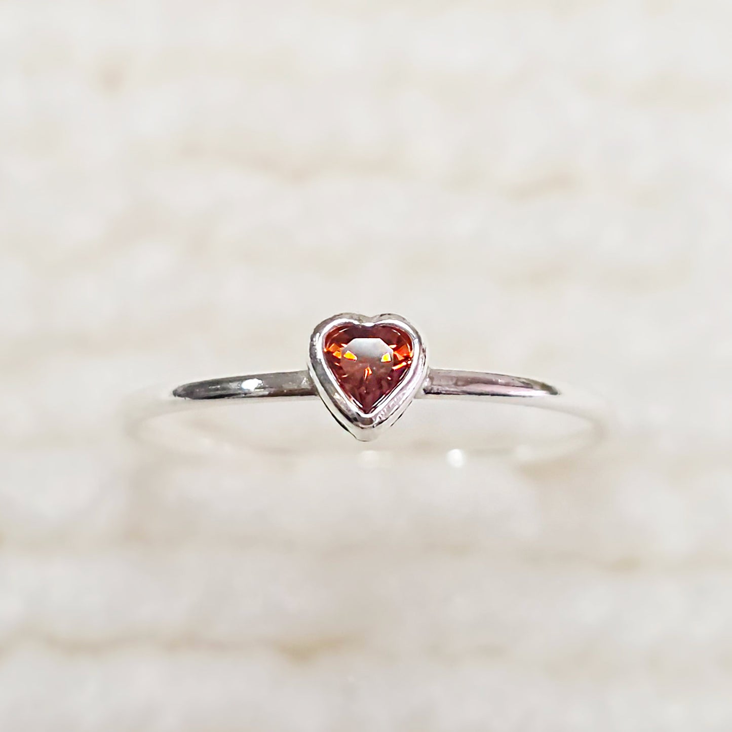 3mm Heart Bezel Set Stacking Ring with Garnet CZ • BIRTH STONE RING • Gold Filled (14KGF) Jewelry Findings Wholesale •GFR1403HRTCZ(M1)-GFR1103HRTCZ(M1)