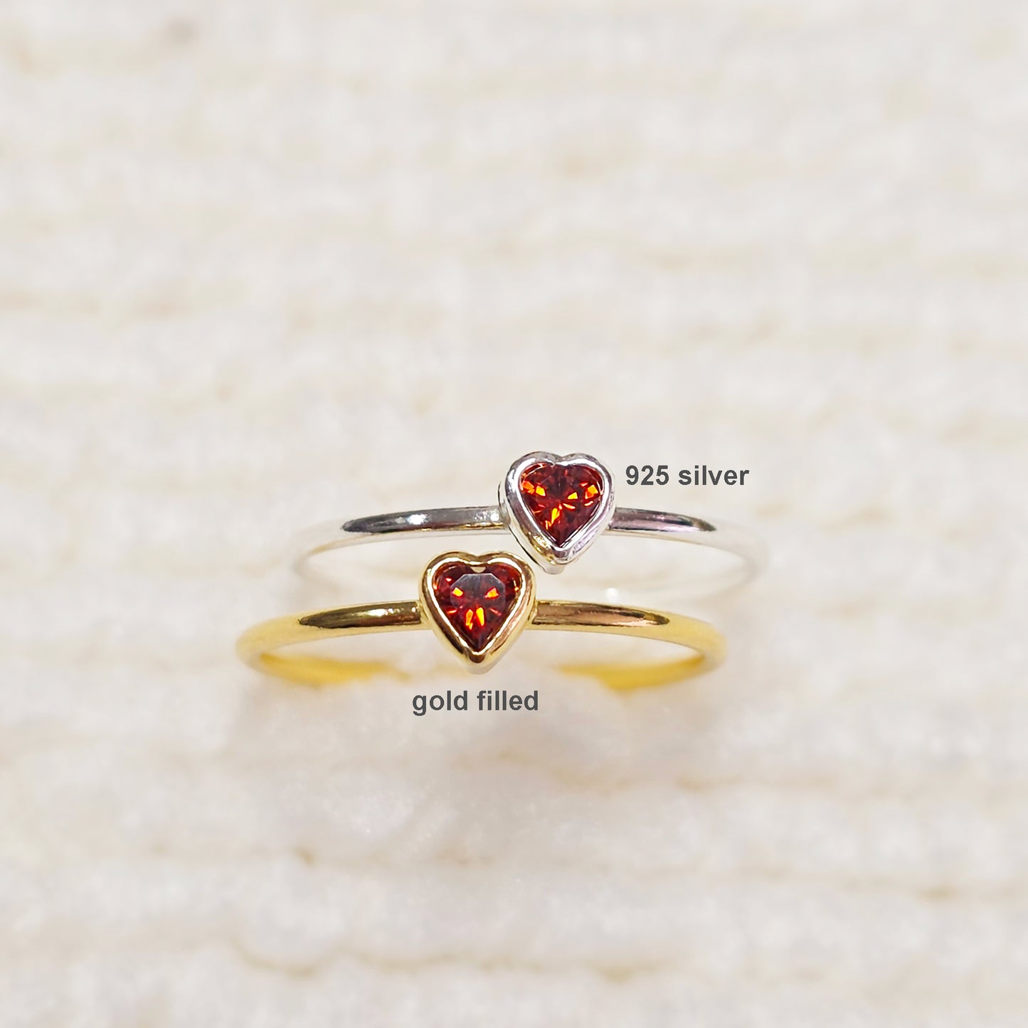 3mm Heart Bezel Set Stacking Ring with Garnet CZ • BIRTH STONE RING • Gold Filled (14KGF) Jewelry Findings Wholesale •GFR1403HRTCZ(M1)-GFR1103HRTCZ(M1)