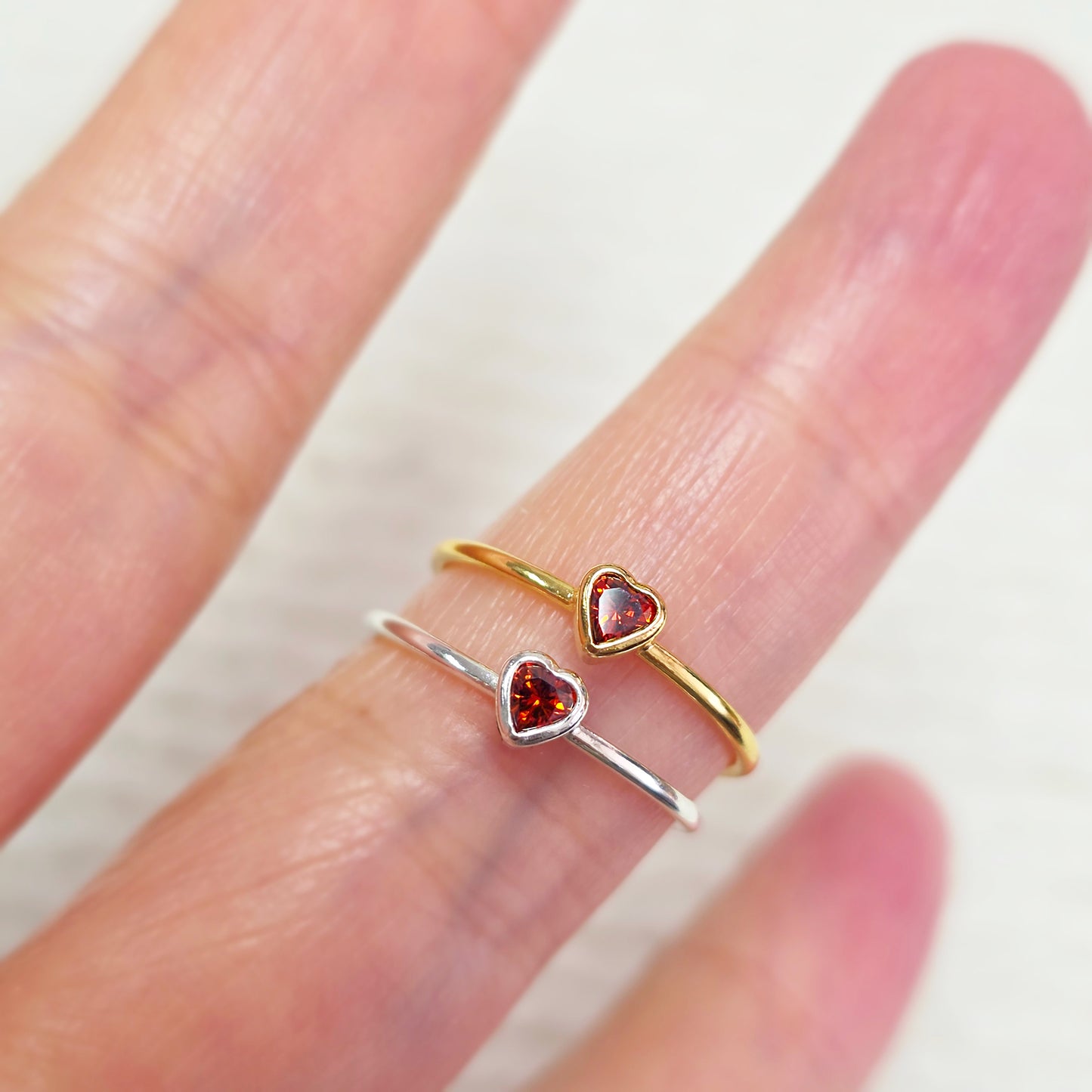 3mm Heart Bezel Set Stacking Ring with Garnet CZ • BIRTH STONE RING • Gold Filled (14KGF) Jewelry Findings Wholesale •GFR1403HRTCZ(M1)-GFR1103HRTCZ(M1)
