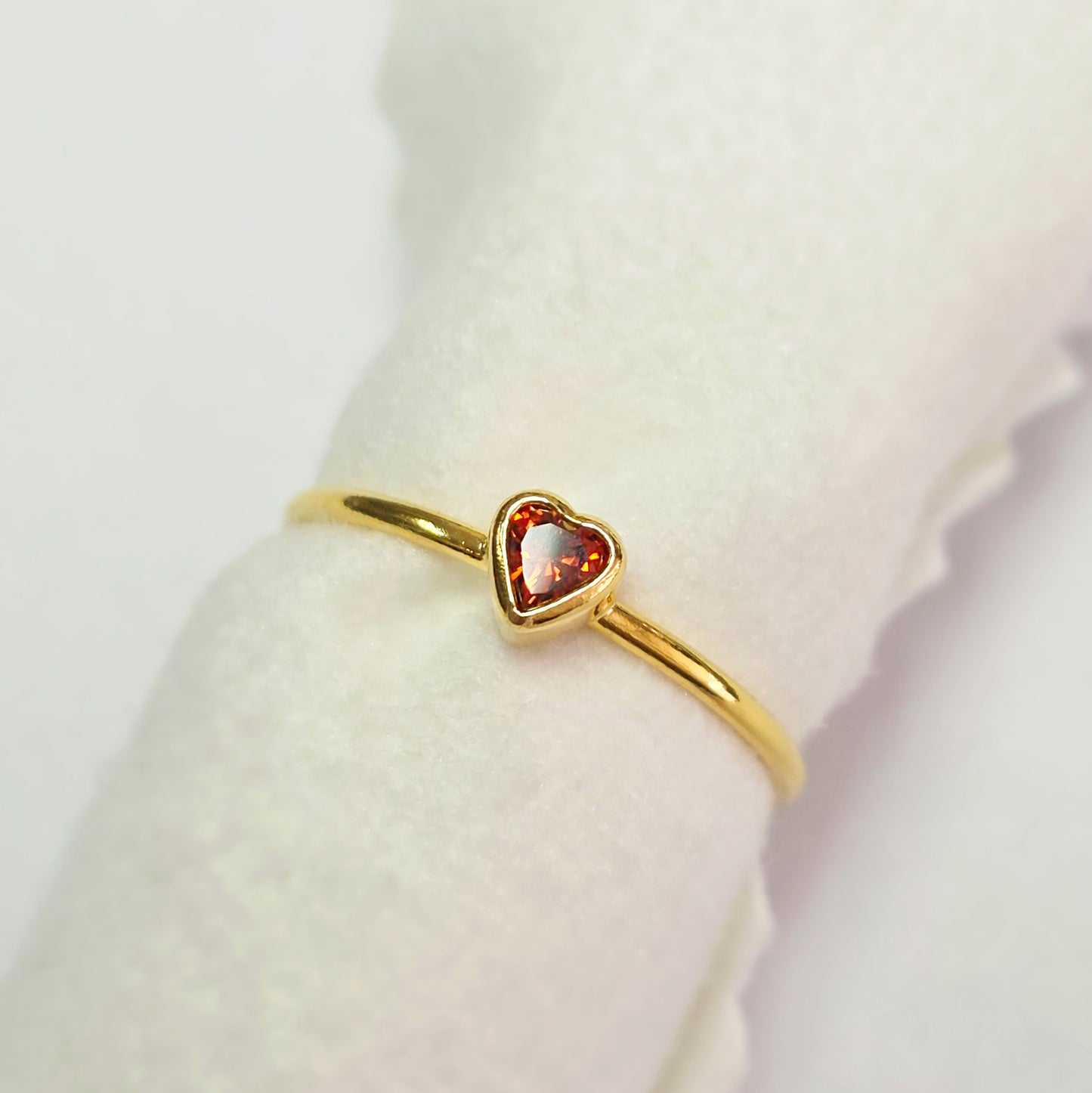 3mm Heart Bezel Set Stacking Ring with Garnet CZ • BIRTH STONE RING • Gold Filled (14KGF) Jewelry Findings Wholesale •GFR1403HRTCZ(M1)-GFR1103HRTCZ(M1)